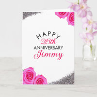Sleek Silver Glitter Pink Rose Husband Anniversary