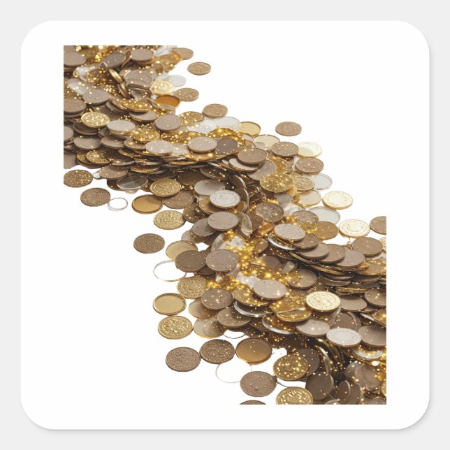Sleek Silver GOLDEN COINS FLOWING IN THE WIND Square Sticker (Front)