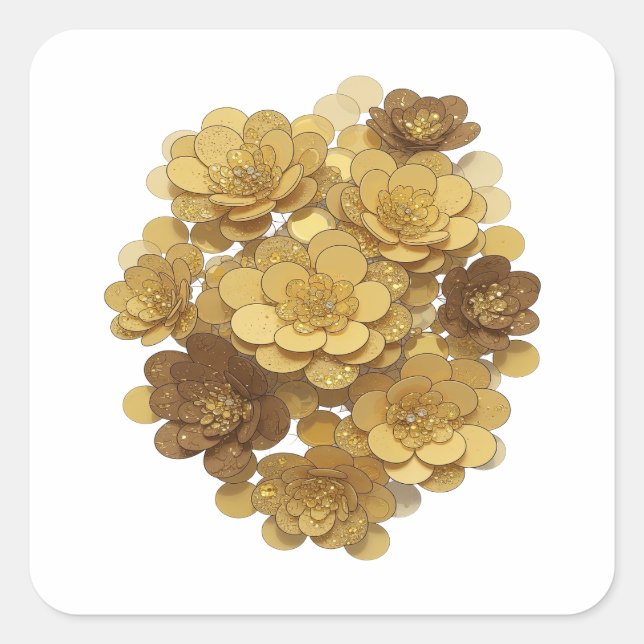 Sleek Silver GOLDEN FLOWERS Sticker Design (Front)