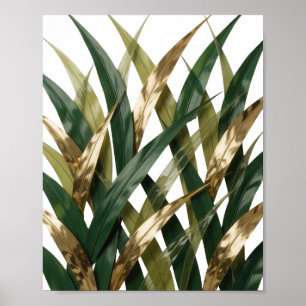 Sleek Silver GOLDEN LEAVES ON BLACK BACKGROUND Poster