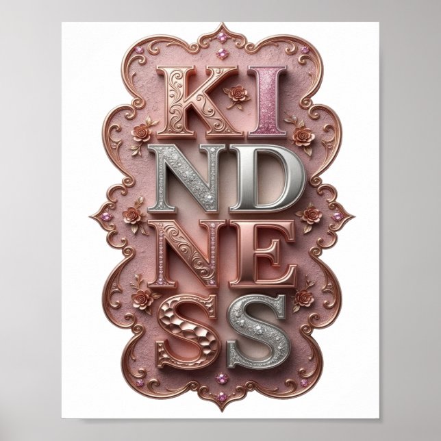 Sleek Silver KINDNESS Artistic Motif Poster (Front)