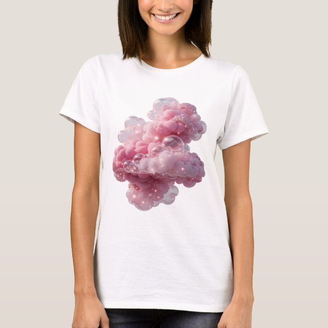 Sleek Silver PINK CLOUDS WITH GLITTER Wearable Art T-Shirt (Front)