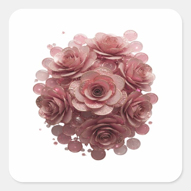 Sleek Silver PINK ROSES AND GLITTER Sticker Motif (Front)