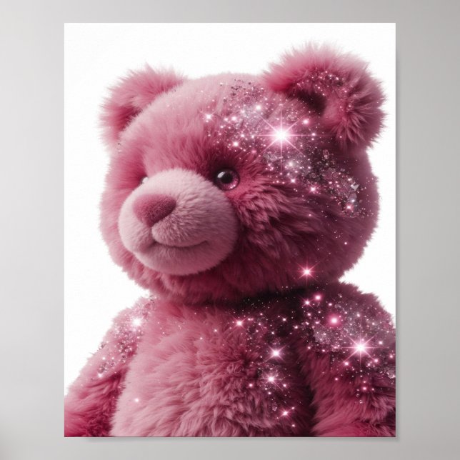 Sleek Silver PINK TEDDY BEAR WITH GLITTER Poster (Front)