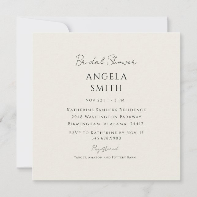 Sleek & Simple Cream Bridal Shower Square Invitation (Front)