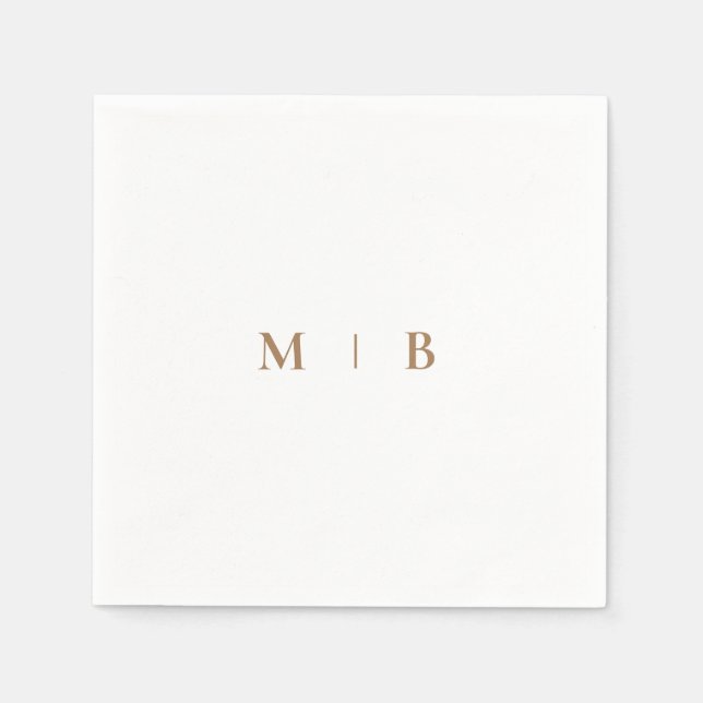 Sleek Simple Gold Monogram White Cocktail Napkins (Front)