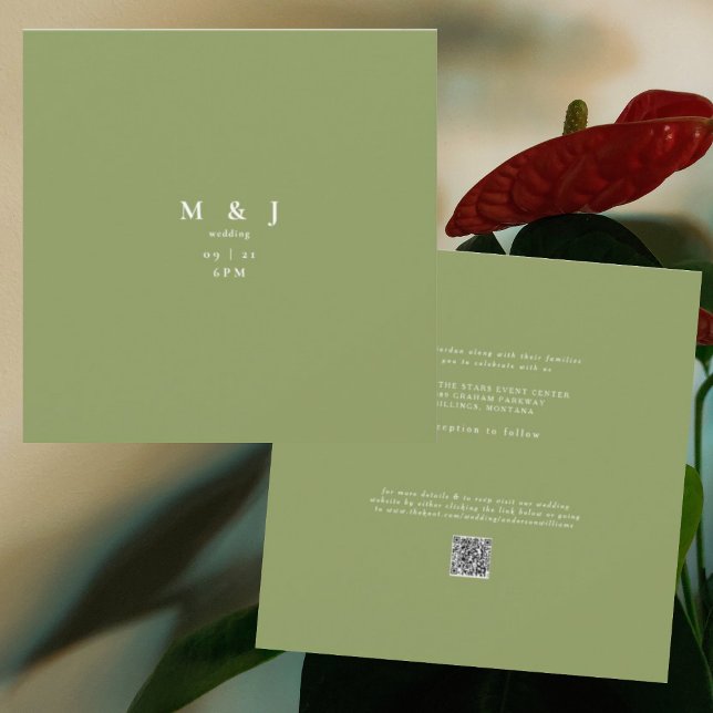 Sleek & Simple Modern Moss Green Square Wedding Invitation (Creator Uploaded)