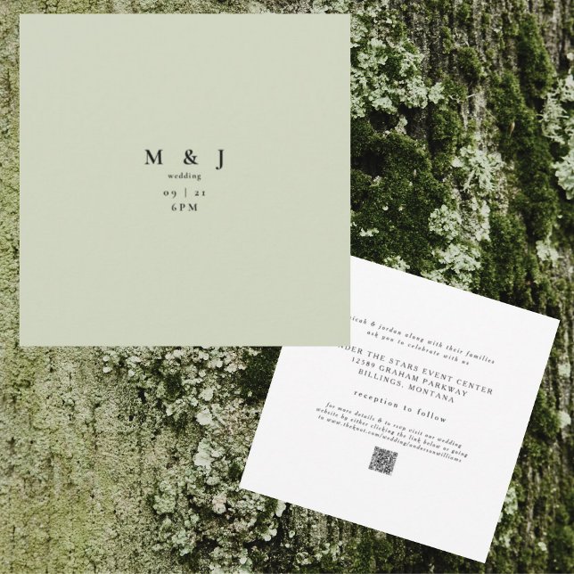 Sleek & Simple Modern Moss Green Square Wedding Invitation (Creator Uploaded)