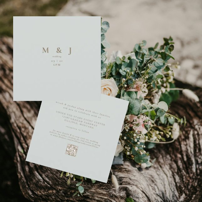 Sleek & Simple Modern Sage Square Wedding II Invitation (Creator Uploaded)