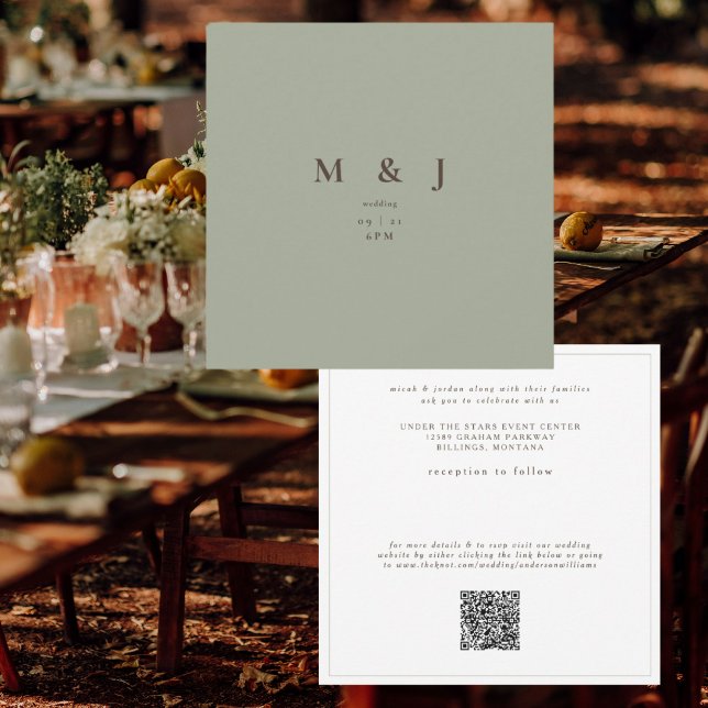 Sleek & Simple Modern Sage Square Wedding Invitation (Creator Uploaded)
