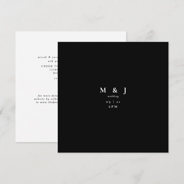Sleek & Simple Modern Square B/W Wedding Invitation (Front/Back)