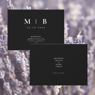Sleek & Simple Monogram Black Wedding Invitation