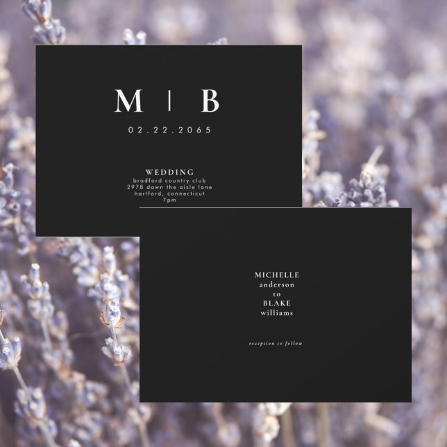 Sleek & Simple Monogram Black Wedding Invitation (Creator Uploaded)