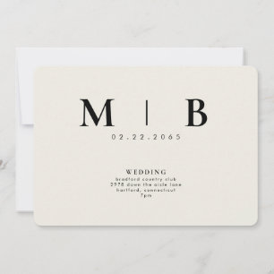 Sleek & Simple Monogram Cream Wedding Invitation