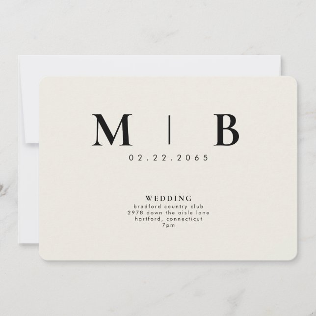 Sleek & Simple Monogram Cream Wedding Invitation (Front)