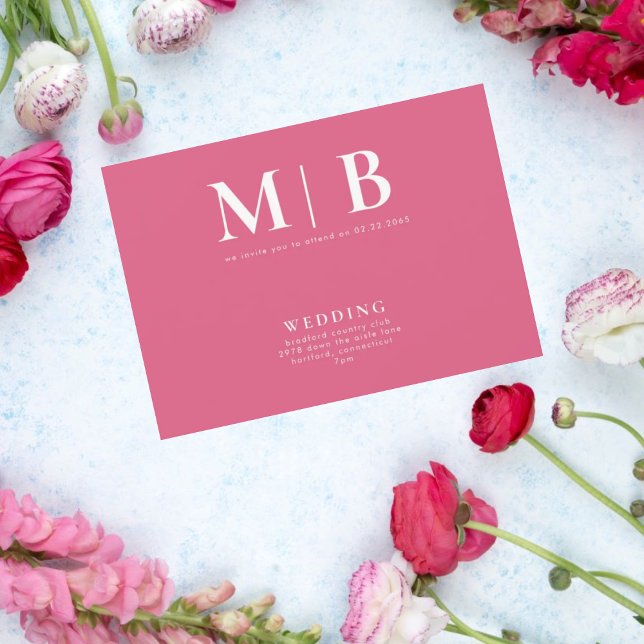 Sleek & Simple Monogram Pink No Parents Invitation (Creator Uploaded)