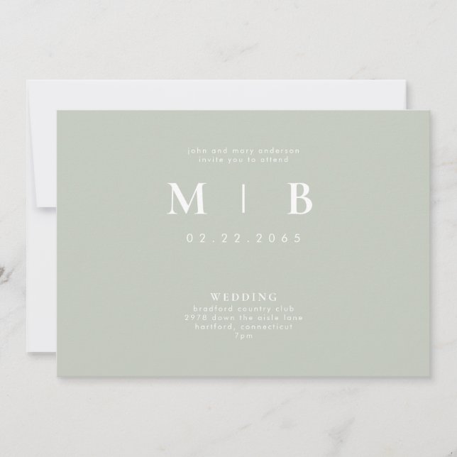 Sleek & Simple Monogram Sage Parents Invitation (Front)