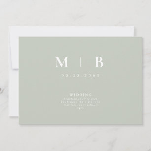 Sleek & Simple Monogram Sage Wedding Invitation