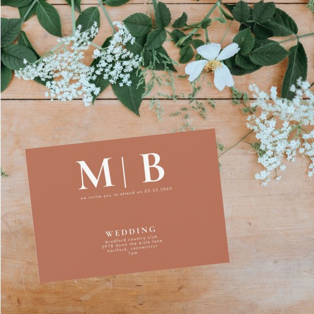Sleek & Simple Monogram Terracotta No Parents  Invitation (Creator Uploaded)