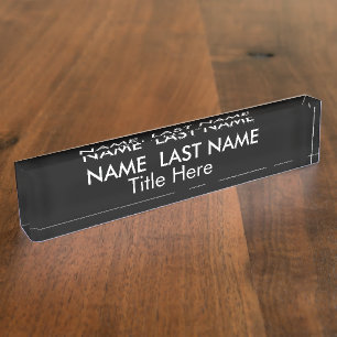 Sleek Simple Navy Black Custom Desk  Nameplate