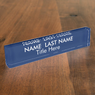 Sleek Simple Navy Blue Custom Desk  Nameplate