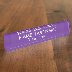 Sleek Simple Navy Purple Custom Desk Nameplate