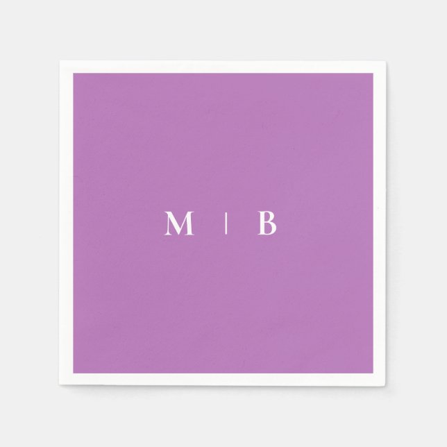 Sleek Simple Orchid & White Monogram Napkins (Front)