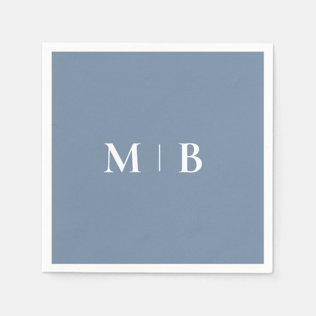 Sleek Simple Periwinkle & White Monogram Cocktail  Napkin (Front)
