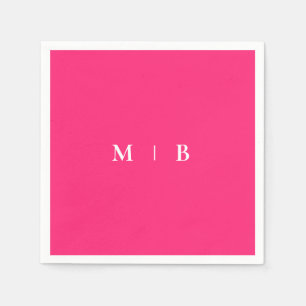 Sleek Simple Pink & White Monogram Cocktail Napkin