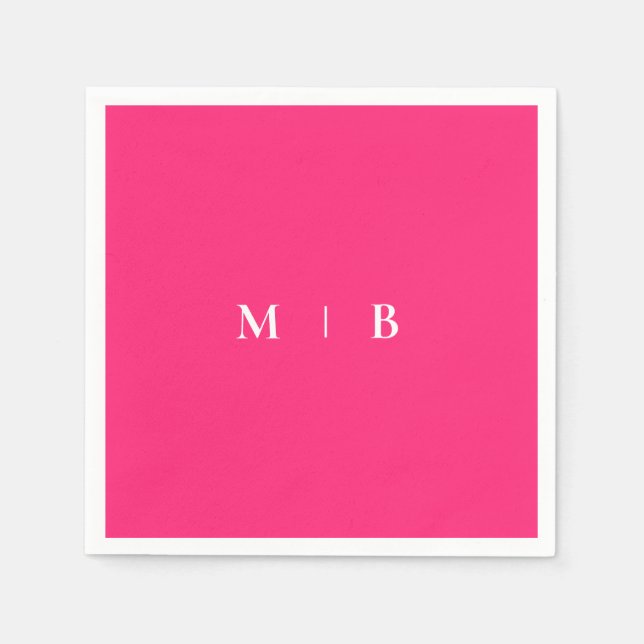Sleek Simple Pink & White Monogram Cocktail Napkin (Front)