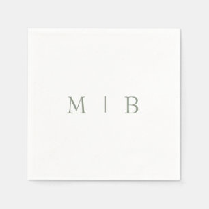 Sleek Simple Sage Monogram White Cocktail Napkins