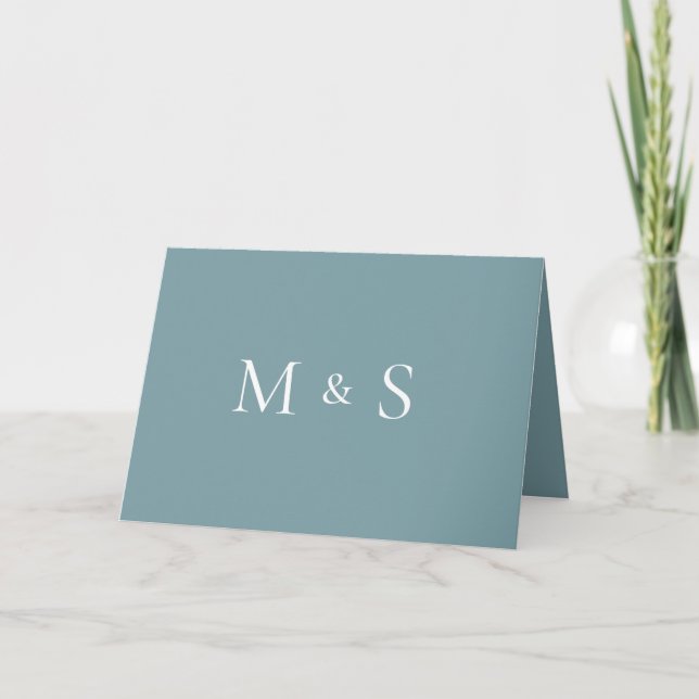 Sleek Simple Teal Monogram Folded Wedding Invitation (Front)