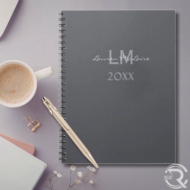 Sleek Slate Grey Corporate Professional Monogram Notebook (Sleek Slate Gray Corporate Professional Monogram Notebook)