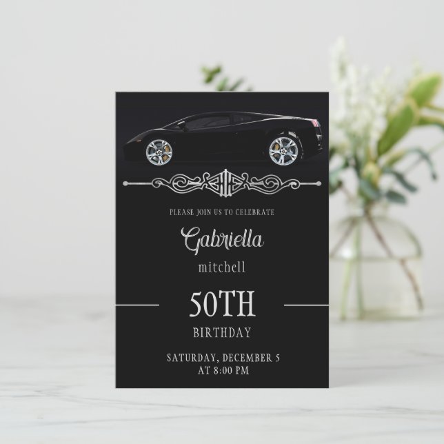Sleek Sports Car Birthday Invitation (Standing Front)