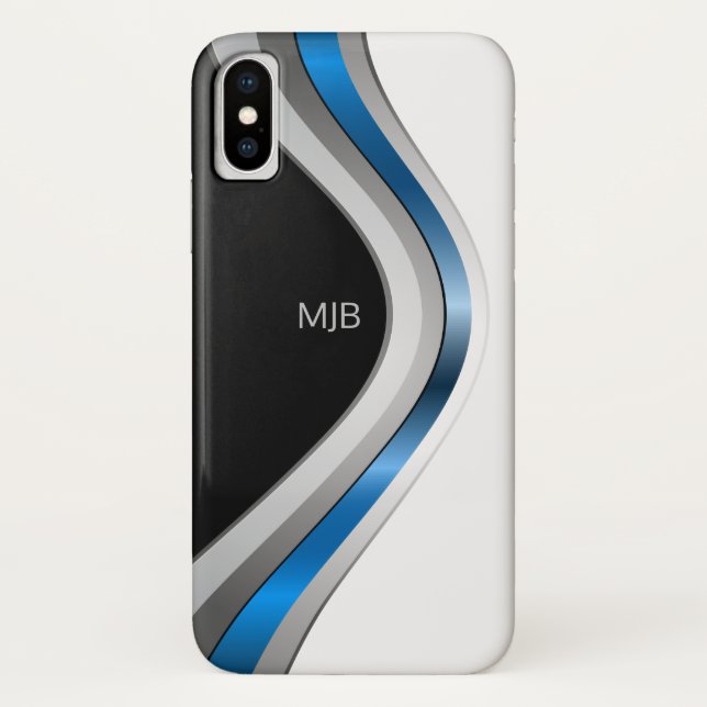 Sleek Sporty Metallic Curves with Any Monogram Case-Mate iPhone Case (Back)