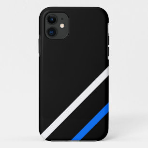 Sleek Sporty White Blue Racing Stripes On Black Case-Mate iPhone Case