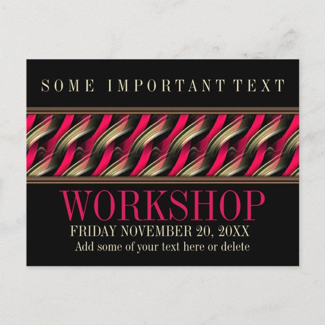 Sleek Stylish Black+Pink Workshop Invitation (Front)