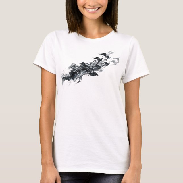 Sleek & Stylish Silver Abstract Birds T-Shirt (Front)