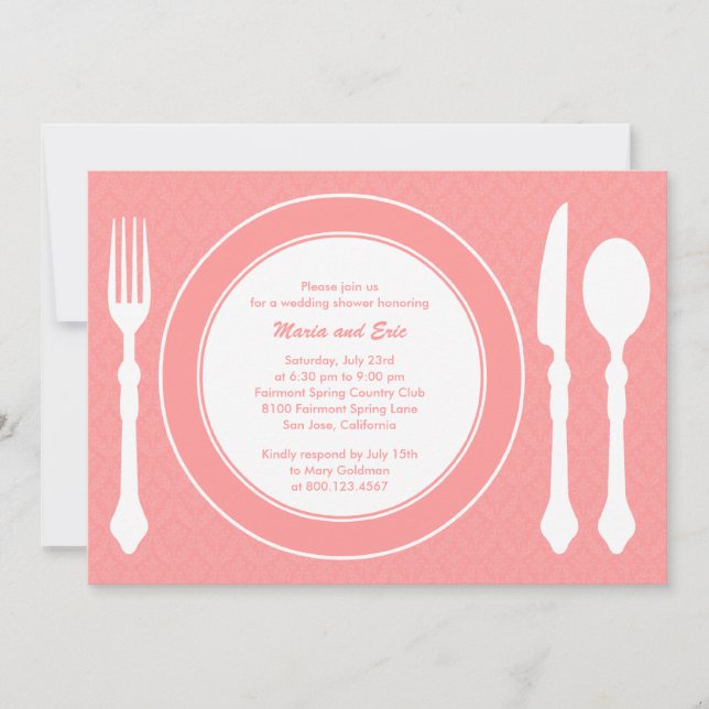 Sleek Tabletop Wedding Shower Invitation Salmon (Front)