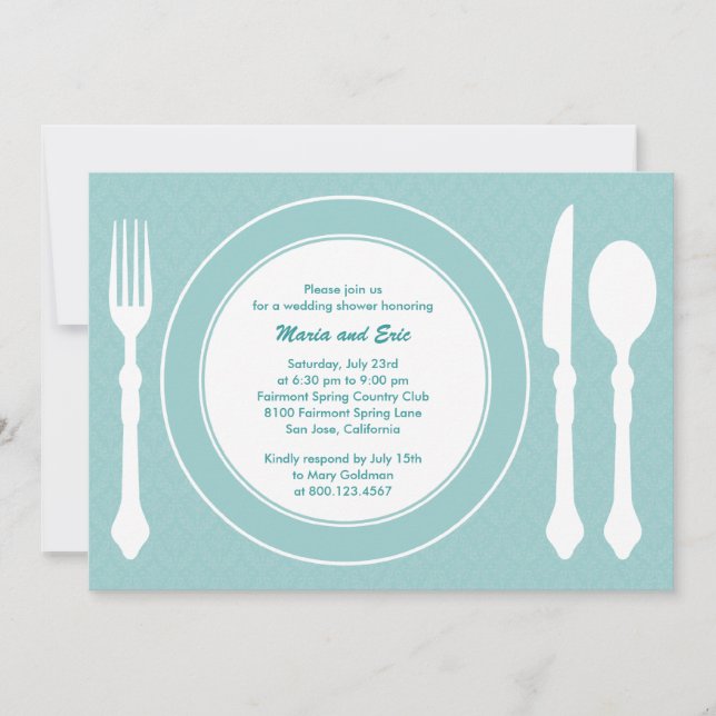 Sleek Tabletop Wedding Shower Invitation Turquoise (Front)
