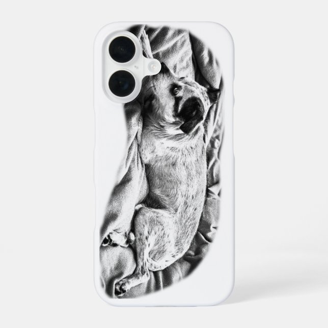 Sleek Terrier Study, Winter Chic iPhone 16 Case (Back)