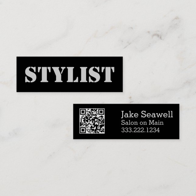 Sleek Urban Stylist QR Code Mini Business Card (Front/Back)