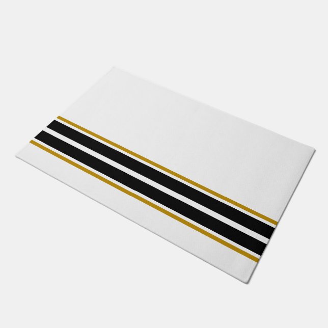 Sleek White Bold Black Bottom Edge Racing Stripes Doormat (Angled)
