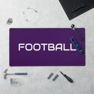 Sleek White FOOTBALL Text On Deep Bold Purple Desk Mat