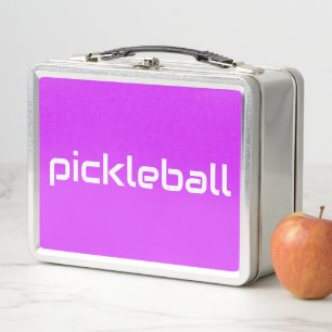 Sleek White PICKLEBALL On Bright Tropical Pink Metal Lunch Box