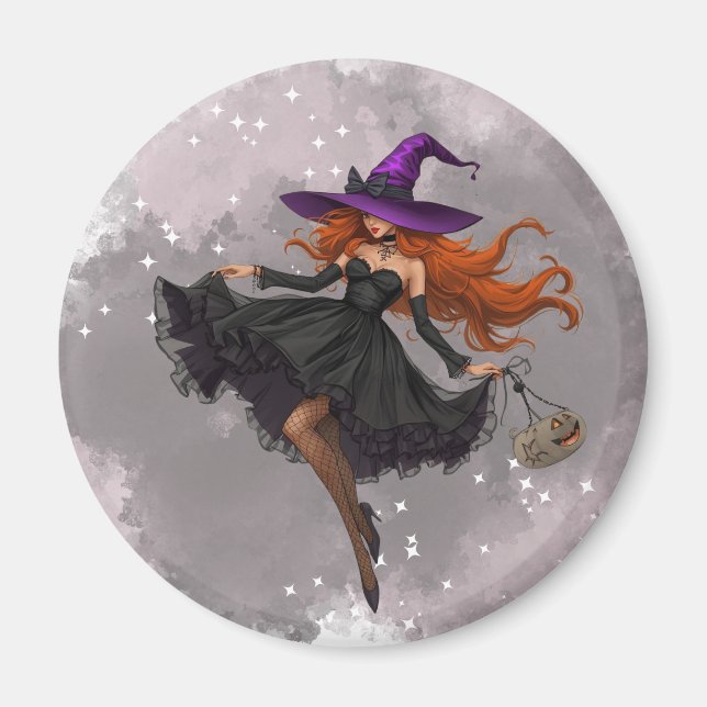 Sleek witch Halloween iman Magnet (Front)