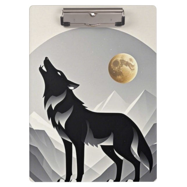 Sleek wolf silhouette black grey minimalist clipboard (Front)
