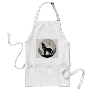 Sleek wolf silhouette black grey minimalist standard apron