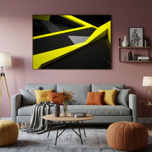 Sleek Yellow Black Geometric Abstract Shard Poster