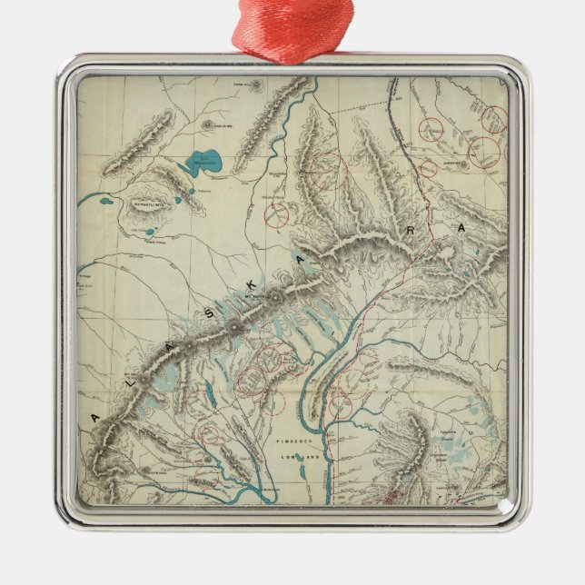 Sleem's Map of Central Alaska Metal Tree Decoration (Front)